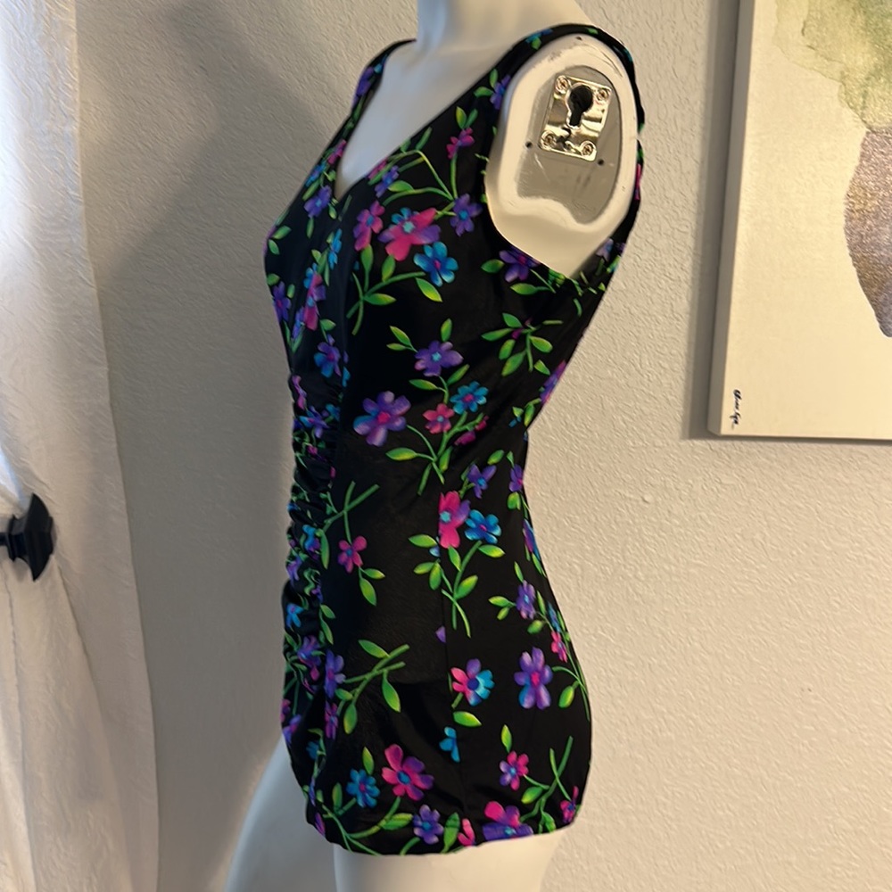 Vintage MAILLOT BALTEX Canadian One-Piece black Floral Swimsuit - Picture 4 of 10